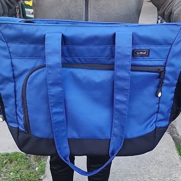 LL Bean Duffle Bag 0FVL2 Double Handle Shoulder Tote Zip Top Blue Nylon Used Onc - Picture 9 of 12